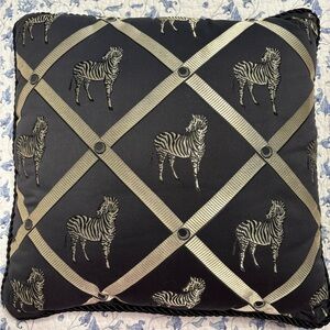 Riverdale Black satin with Silver/Taupe Zebra Print throw Pillow 15x15